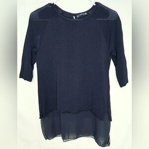 Zara Waffle Knit Sweater Pullover Lined 3/4 Sleeve Women’s Small EUC